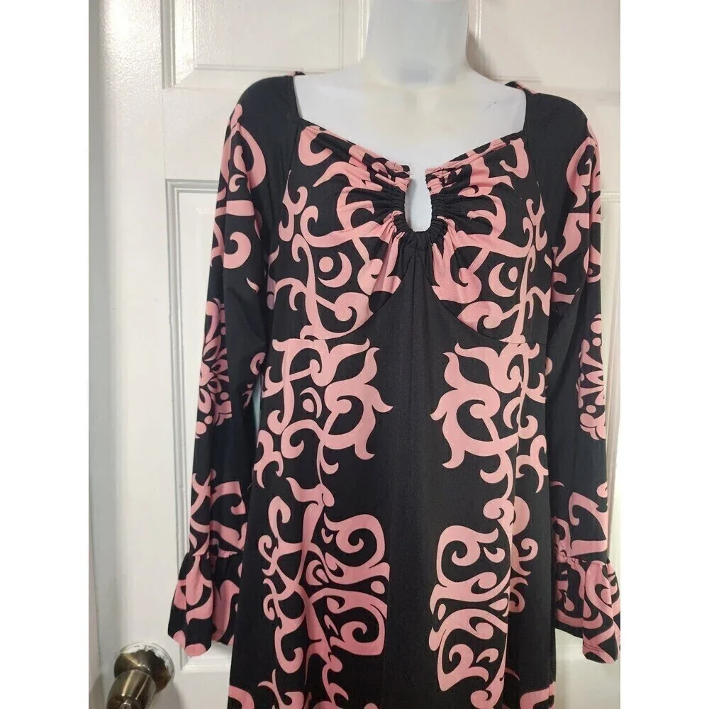 INC International Concepts Geo Black Pink Print Empire Dress Medium Casual Chic - Picture 10 of 10